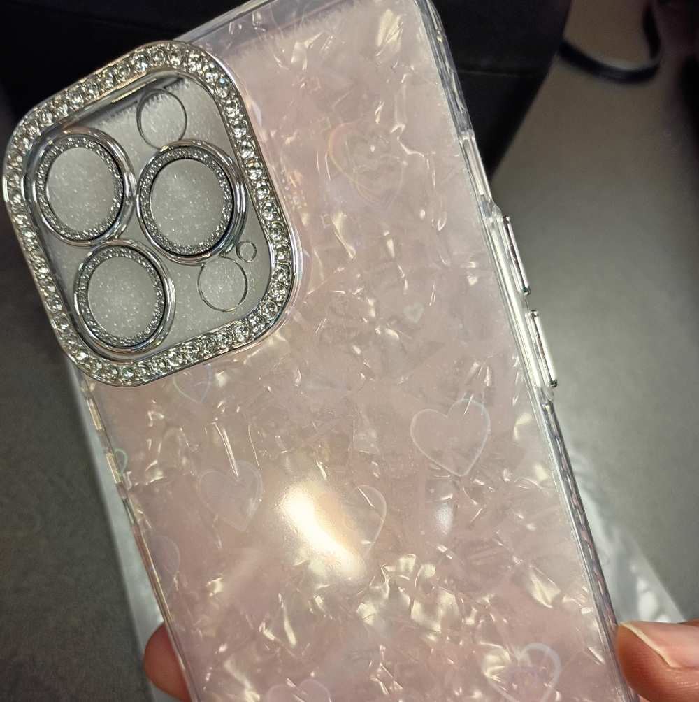 iPhone 13 Pro Pink Glitter Heart Transparent Shockproof Silicone Back Case - Picture 9 of 9